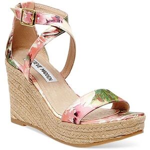 Steve Madden Floral Wedge Sandals - Pink and Green